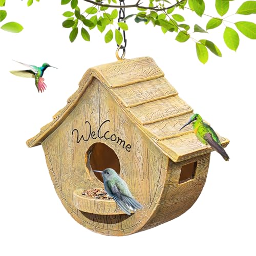 SHUONIVS Vogelhaus für den Außenbereich, hängendes Vogelhaus aus Kunstharz, Kolibri-Haus für Blauvogel, Spatzen, Küken, einzigartige dekorative Vogelbox für den Außenbereich, für Landgarten, Hof (gelb von SHUONIVS