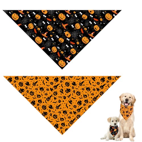 Halloween-Hundehalstücher – verstellbarer Schal für kleine bis große Hunde und Katzen, festliches Dreieck-Lätzchen (Schwarz und Orange), 2 Stück von SHYSBV