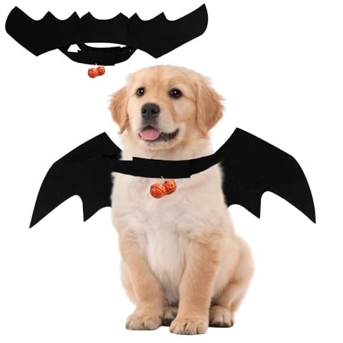 Lustiges Fledermausflügel-Kostüm für Hunde – verstellbares Halloween-Outfit mit Kürbisglocke, mittlere und große Größen – lustiges Haustier-Halloween-Outfit von SHYSBV