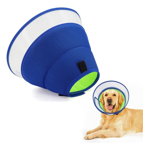 SHYSBV Halskrause für Hunde und Katzen, Verstellbarer Weicher Elizabethanischer Kragen, Leichter Wundschutz & Leckschutz-Kragen aus PVC, Atmungsaktiv und Bequem (Blau, Größe M) von SHYSBV