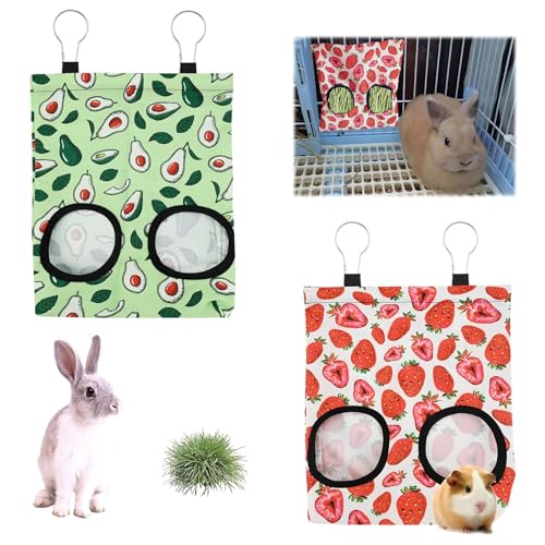 SHYSBV Heu-Futterspender für Kaninchen, zum Aufhängen, Heu-Futterspender für Meerschweinchen, Aufbewahrungstasche für Kaninchen, Meerschweinchen, 2 Stück (rot/grün) von SHYSBV