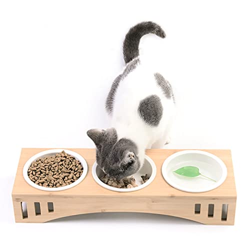 Futterstation für Katzen und Hunde Futternapf Set aus Keramik erhöhter 3er Napf Ständer Halter für Tierfutterschalen von SHZICMY