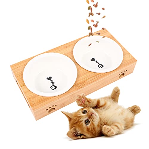 Katzennapf Haustier Futternapf Doppelnapf Katzennäpfe mit Ständer Fressnäpfe für Katzen und Hunde von SHZICMY