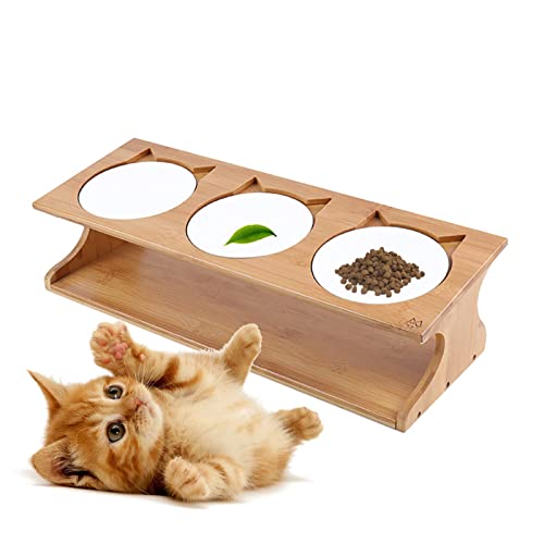 Katzennapf Haustier Futternapf Katzennäpfe mit Holz Halter Hundenapf Fressnäpfe für Katzen und Hunde (katzennapf 3er Set) von SHZICMY