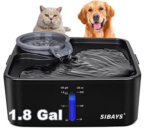 SIBAYS 230OZ 1.8GAL 7L Hundetrinkbrunnen für Hunde, mittelgroße Hunde, automatisch, super leise, auslaufsicher, Trinkbrunnen für Haustiere, 5-lagiger Filter, sichtbare Wassererinnerung von SIBAYS
