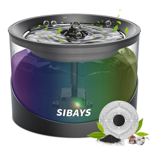 SIBAYS 74oz/2.2L Katzenbrunnen, Trinkbrunnen für Katze Hunde, Automatischer Wasserbrunnen für Haustier, Geräuscharme Wasserpumpen, Aktivkohlefilter, Buntes LED-Licht SIBAYS 74oz/2.2L Katzenbrunnen, Trinkbrunnen für Katze Hunde, Automatischer Wasserbrunnen für Haustier, Geräuscharme Wasserpumpen, Aktivkohlefilter, Buntes LED-Licht von SIBAYS
