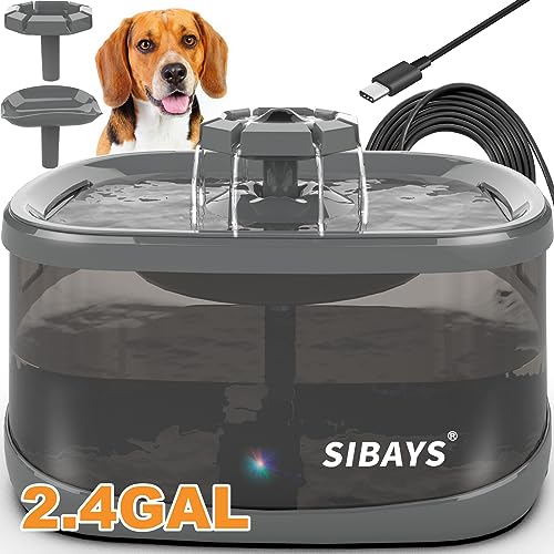 SIBAYS 9L 300OZ 2.4GAL Hunde-Wasser-Brunnen für große Hunde, Haustier-Wasser-Brunnen für Hunde, automatisch super leise kein Verschütten, 4-Schicht-Filter, BPA-freies Material von SIBAYS