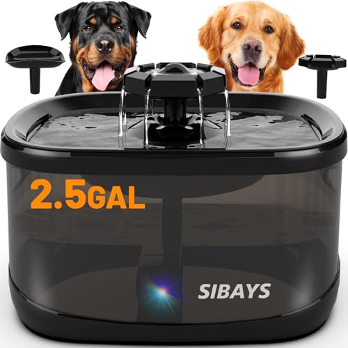 SIBAYS Hunde-Wasserbrunnen für große Hunde, super leise, kein Verschütten, 4-lagiger Filter, LED-Licht, BPA-freies Material mit Pumpe, 8,5 l, 9 l von SIBAYS