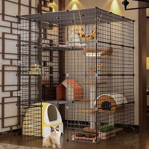 Große Katzenkäfige für den Innenbereich, abnehmbarer Katzenlaufstall, DIY-Katzenkisten, Metalldrahtkatzenhütte mit Dach, großer Übungsort ideal für 1-4 Katzen, verschiedene Größen (Größe: 111 x 111 x von SIDID