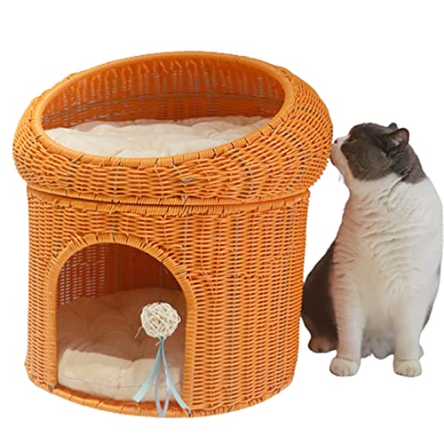 Katzenbett Höhle Beige für Große Katzen Katzenhöhle Waschbar mit 2 Kissen Katzenhaus Indoor Handgefertig, für Kleines Haustier Innen (6 Farben) (Color : C) von SIDID