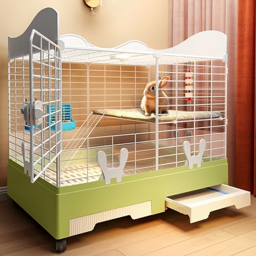 SIDID Hasenkäfig Innen für 2 Hasen Kaninchenkäfig mit Rollen und Ausziehbarer Tablett, Heimwerker Meerschweinchen Käfig mit 2 Türen für Kaninchen, Kätzchen(Green,2-Tier) von SIDID