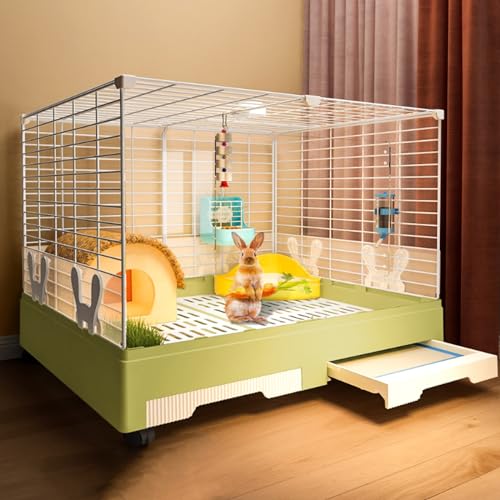 SIDID Kaninchenhaus 2 Eingänge Käfig für Kaninchen mit Ausziehbarem Tablett, DIY Kleintierkäfig mit Rollen, Transparente Acrylscheibe, für Meerschweinchen, Hasen, Katzen(Green,A) von SIDID