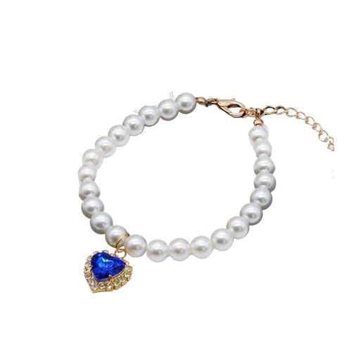 1 x niedlicher modischer Haustierbedarf, Katzenzubehör, Halskette, Perlenkristall, Haustierhalsband, Perlen, massiver Kristallanhänger, Haustierprodukte (Blau, L) von SIDIFU