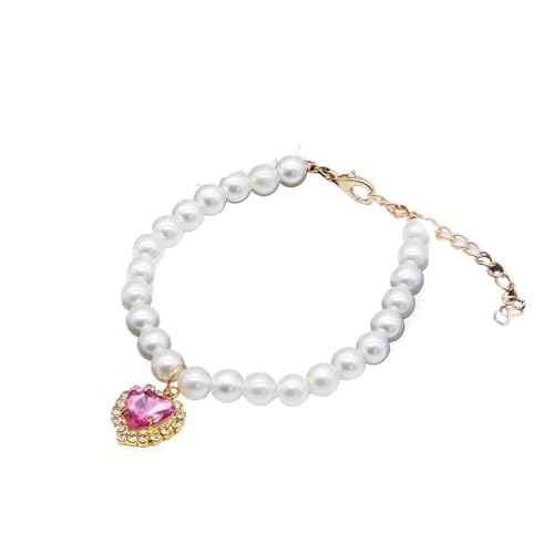 1 x niedlicher modischer Haustierbedarf, Katzenzubehör, Halskette, Perlenkristall, Haustierhalsband, Perlen, massiver Kristallanhänger, Haustierprodukte (Rosa, S) von SIDIFU