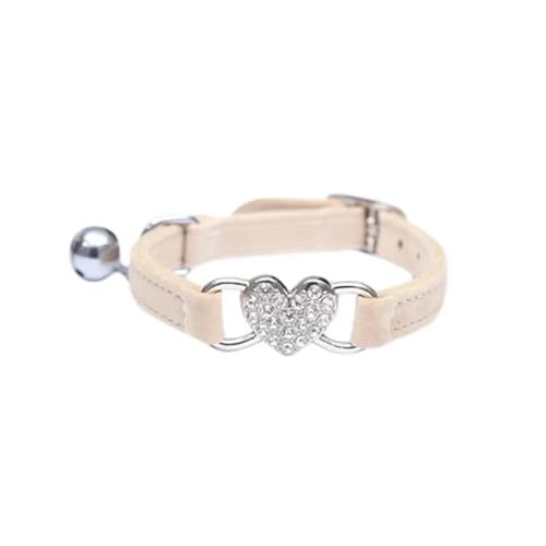 Hundehalsband für kleine Hunde, Herzanhänger und Glöckchen, Katzenhalsband, Sicherheitsgummi in 8 Farben, mit weichem Samtmaterial, Beige / Weiß Hundehalsband für kleine Hunde, Herzanhänger und Glöckchen, Katzenhalsband, Sicherheitsgummi in 8 Farben, mit weichem Samtmaterial, Beige / Weiß von SIDIFU