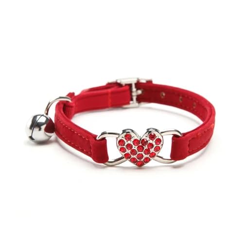 Hundehalsband mit Herzanhänger und Glöckchen, Katzenhalsband, 8 Farben, verstellbar, mit weichem Samtmaterial, Rot Hundehalsband mit Herzanhänger und Glöckchen, Katzenhalsband, 8 Farben, verstellbar, mit weichem Samtmaterial, Rot von SIDIFU