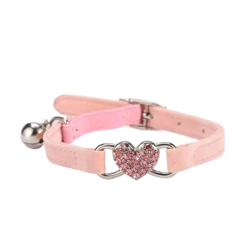 Katzenhalsband mit Herzanhänger und Glöckchen, elastisch, verstellbar, mit weichem Samtmaterial, 8 Farben, Haustierprodukt, für kleine Hunde (Rosa) von SIDIFU