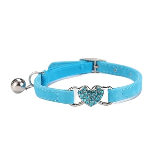 Katzenhalsband mit Herzanhänger und Glöckchen, elastisch, verstellbar, mit weichem Samtmaterial, 8 Farben, Haustierprodukt, für kleine Hunde (blau) von SIDIFU