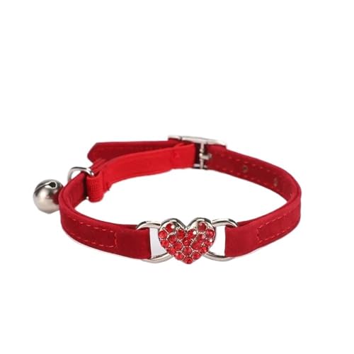 Katzenhalsband mit Herzanhänger und Glöckchen, elastisch, verstellbar, mit weichem Samtmaterial, 8 Farben, Haustierprodukt, für kleine Hunde (rot) von SIDIFU