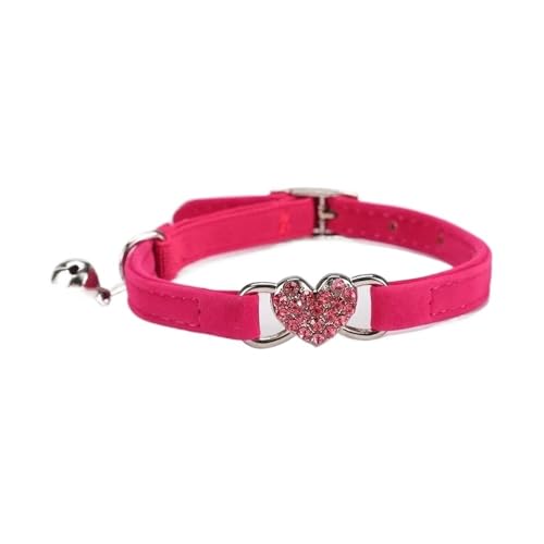 Katzenhalsband mit Herzanhänger und Glöckchen, elastisch, verstellbar, mit weichem Samtmaterial, 8 Farben, Haustierprodukt, kleines Hundehalsband (Rosarot) von SIDIFU