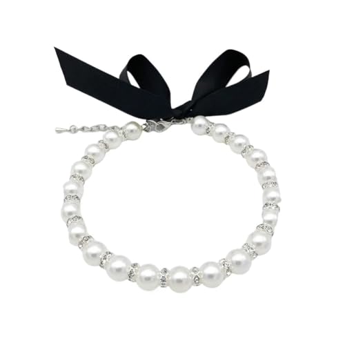 Katzenhalsband mit simulierten Perlen, niedliche Charms, verstellbare Haustier-Halskette, Schleife, Band, Dekoration, Hundezubehör, Prinzessinnen-Halsbänder (M, 2 Stück) von SIDIFU