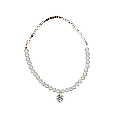 Katzenperlen-Halsband mit Herz-Anhänger, Haustier-Perlen-Halskette, Hochzeit, Party, verstellbar, für kleine Hunde, Schmuckzubehör für Kätzchen, Welpen (Weiß, M) von SIDIFU