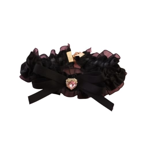 Luxuriöses Haustierhalsband aus Spitze und Strass mit herzförmigem Charm, niedliches Blumen-Design, verstellbar für Katzen und kleine Hunde (transparent) von SIDIFU