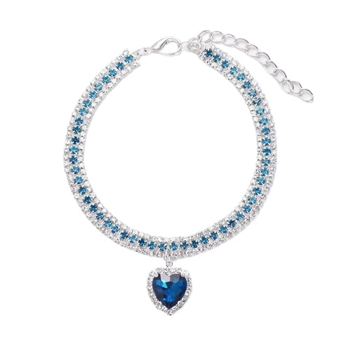 Luxuriöses Kristall-Katzenhalsband, Liebesanhänger, Halskette, Haustierhalsband, verstellbar, für kleine Hunde, Katzen, Ring, Strass-Halsband, Haustierzubehör (Blau, XS-Halsumfang 10–20 cm) von SIDIFU