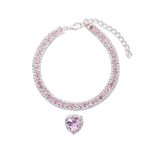 Luxuriöses Kristall-Katzenhalsband, Liebesanhänger, Halskette, Haustierhalsband, verstellbar, für kleine Hunde, Katzen, Ring, Strass-Halsband, Haustierzubehör (Rosa, XS-Halsumfang 10–20 cm) von SIDIFU