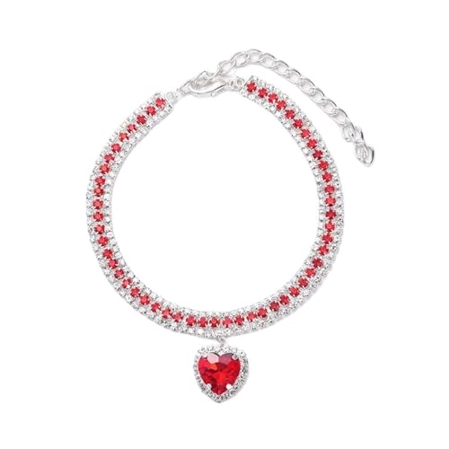 Luxuriöses Kristall-Katzenhalsband, Liebesanhänger, Halskette, Haustierhalsband, verstellbar, für kleine Hunde, Katzen, Ring, Strass-Halsband, Haustierzubehör (Rot, M-Halsumfang 25–30 cm) von SIDIFU