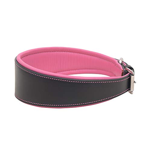 Sie Hundehalsband, handgefertigt, gepolstert, Leder, Schwarz mit pinkem Futter, 61 cm, passend für 53,3 bis 61 cm von SIE EQUESTRIAN