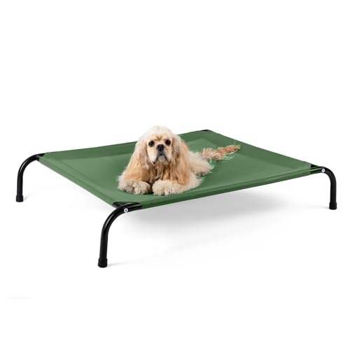 SIEMOUR Kühlendes erhöhtes Hundebett mit rutschfesten Bodenschonern und atmungsaktivem Netzgewebe, erhöhte Hängematte für drinnen und draußen, 86,4 x 63,5 x 20,3 cm, Größe S, Grün von SIEMOUR