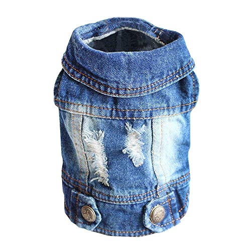 SILD Coole Vintage Washed Denim Jacke Jumpsuit Blau Jean Kleidung für kleine Haustiere Hund Katze/6 Styles XS-XXL von SILD