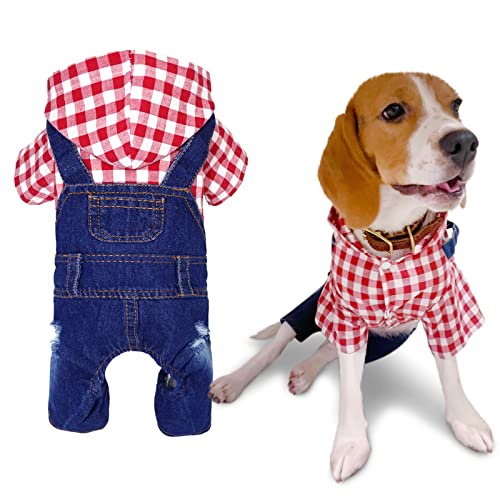 SILD Haustier-Denim-Overall für Hunde, Hoodies, kühles Blau, für mittelgroße und kleine Hunde, klassische Jacke, Welpen, Vintage-Stil, gewaschene Westen (XL, Rot 1) von SILD