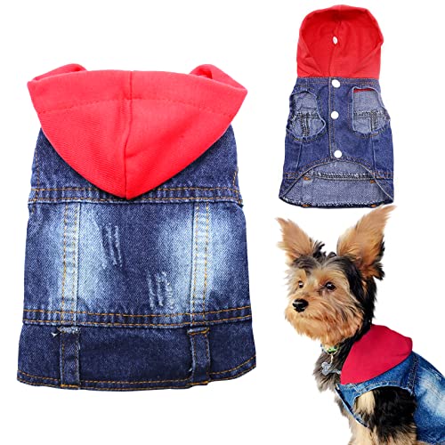 SILD Haustier-Kleidung, Hunde-Jeansjacke, kühles Blau, Denim-Mantel, kleine und mittelgroße Hunde, Reversweste, klassischer Hoodies, Welpen, Blaue Vintage-Kleidung (rot, S) von SILD