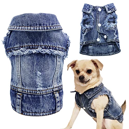 SILD Haustier-Kleidung, Hunde-Jeansjacke, kühles Blau, Denim-Mantel, kleine und mittelgroße Hunde, Reversweste, klassischer Hoodies, Welpen-Kleidung (XS, Blau D) von SILD