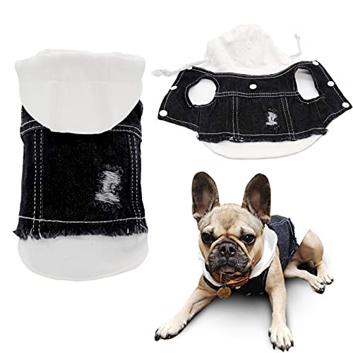 Sild Haustierkleidung, coole Jeansjacke für Hunde aus Blue Denim, Mantel für kleine bis mittelgroße Hunde, Leibchen mit Aufschlag, klassisches Kapuzenoberteil für Welpen, Vintage-Kleidung in blauer Waschung von SILD
