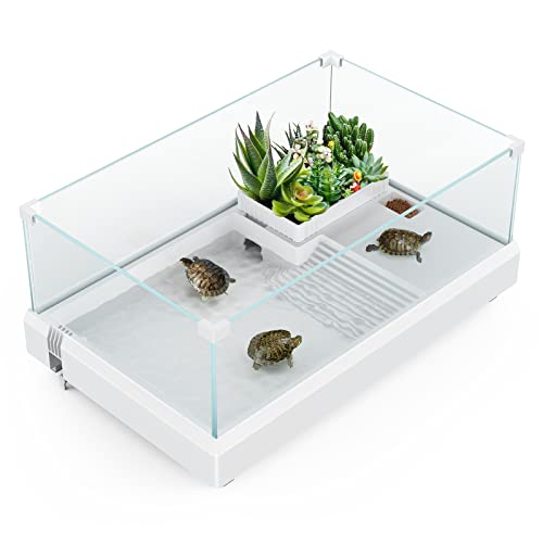 Glasschildkrötenbehälter, SILICAR Schildkröten-Habitat-Reptilien-Terrarien mit Korbplattform, multifunktionaler Bereich, Einsiedlerkrabben, Terrapin und kleine Reptilien-groß von SILICAR