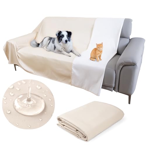 SILLY LEGACY wasserdichte Bettschutzauflage (229 x 140 cm; beige) – Weiche, dünne und beidseitig verwendbare Decke für Hunde, Katzen, andere Haustiere; Inkontinenz, Urin, Schmutz, Tierhaare, Speichel von SILLY LEGACY
