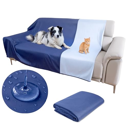 Wasserdichte Bettschutzauflage (extra große, 254 x 244 cm; blau) – Weiche, dünne und beidseitig verwendbare Decke für Hunde, Katzen, andere Haustiere; Inkontinenz, Urin, Schmutz, Tierhaare, Speichel von SILLY LEGACY