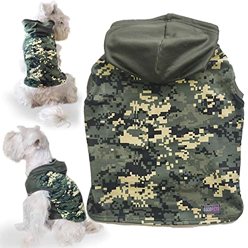 Silopets Hunde-T-Shirts für kleine Hunde mit Kapuze – weiche und dehnbare Hunde-T-Shirts für tägliche Spaziergänge – ärmelloses Hunde-T-Shirt (grüne Camou XXS) von SILOPETS