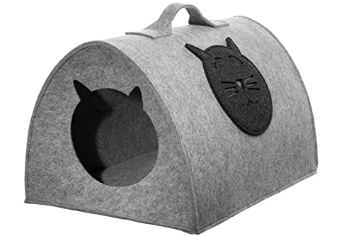 Filz Katzenhöhle Spielzeug – Faltbare Kuschelhöhle Schlafplatz für Katzen zum Schlafen, Verstecken, Toben und Kratzen (L) von SILUK
