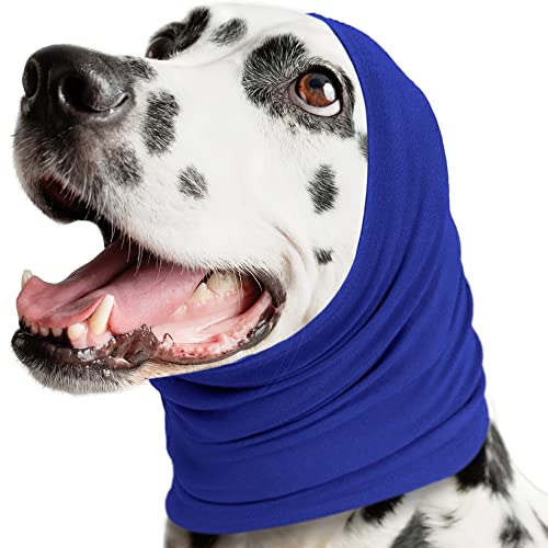 SIMENA Keine Klappe Ohrwickel für Hunde, dehnbare Hundeohrenschützer, Hundeohrabdeckung gegen Stresswirkung von lautem Geräusch, um Ihre Hundeohren warm zu halten (klein (25.4-35.6 cmx6"), blau) von SIMENA