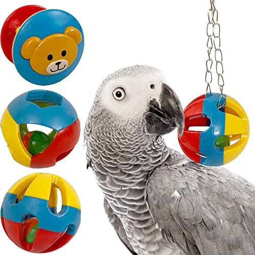 SIMENA Papageienball mit Glocke, Papageienkäfig Hängezubehör für mittelgroße bis große Vögel und Papageien, interaktives Puzzle Papageienspielzeug mit Glocke für clevere Vögel (3er Set) von SIMENA