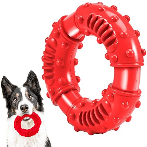 SIMENA Robustes Kauspielzeug für Hunde, natürliches Zahnspielzeug für mittelgroße Rassen, robustes Kauspielzeug, Zahnreinigung, robustes Hundespielzeug (Ring, Rot) von SIMENA
