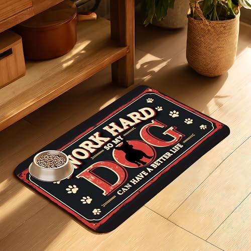 Work Hard Dog Pet Feeding Mat for Floors-Absorbent Dog Bowl Mat for Food and Water, Quick Dry Pet Cat Feeding Mats with Non Slip Bottom, Mess-Free Dog Accessories 30.5 cmx50.8 cm von SINENRY