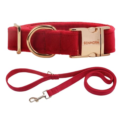 SINMORA Hundehalsband aus Samt, weich und leicht, robust und langlebig (L, Rot) von SINMORA