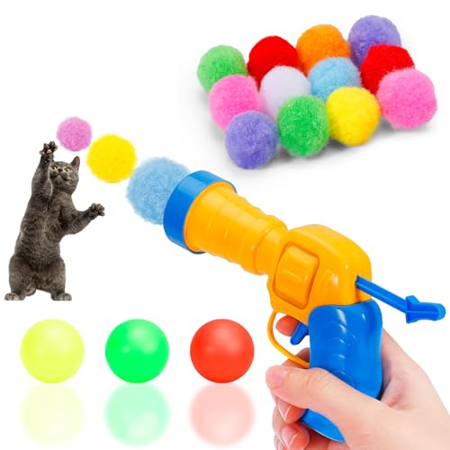 SINROBO Cat Ball Launcher mit Plüsch Ball Shoot Gun - Interaktives Spielzeug für Indoor-Katzen, Enthält 100 weiche Bälle (100 Bälle) von SINROBO