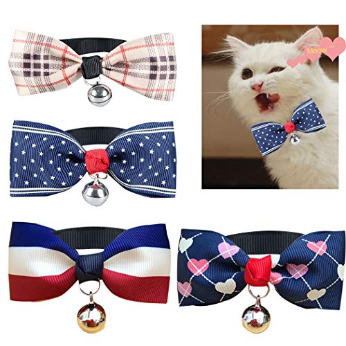 SIPLIV 4 Stück Fliege mit kleinem Glöckchen Haustierkostüm verstellbar Krawatte Halsband für Katzen Fellpflege-Zubehör von SIPLIV
