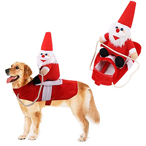 SIPLIV Weihnachts-Hundekostüm, Weihnachtsmann, reitet auf Haustier, Cosplay, Haustierkostüme, Hund, Katze, Urlaubsdekorationen, Verkleiden für Halloween, Weihnachten, Party, Kostüm – Größe XL von SIPLIV